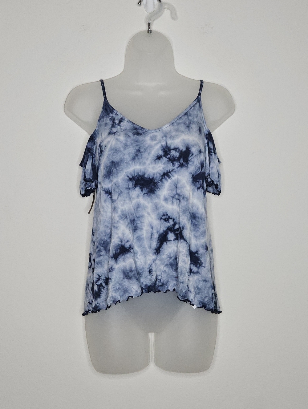 American Eagle Soft & Sexy Tie Dye Cold Shoulder Top XS Blue Boho Lightweight